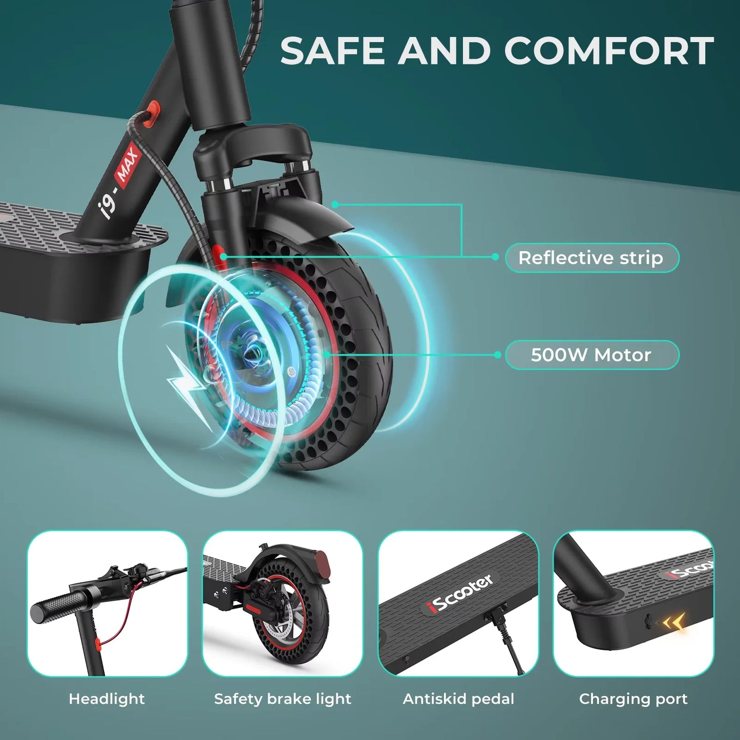 iScooter i9 Max Patinete Eléctrico  – 35 km/h, 10 Ah, Neumáticos Panal de Abeja