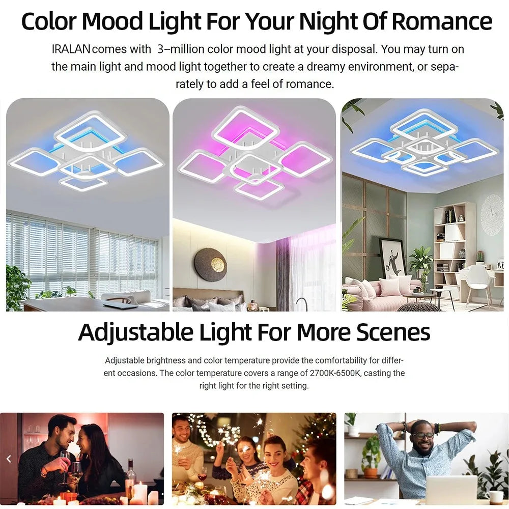 IRALAN YH4 Lámpara LED de Techo Regulable – Control Remoto, 9.600 Lm, Blanco Cálido a Frío